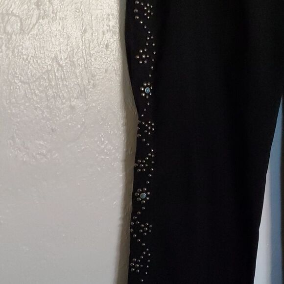 Karen Kane Black Stretchy Kick Flare Pants with Turquoise Studs Size 12 - Picture 4 of 12